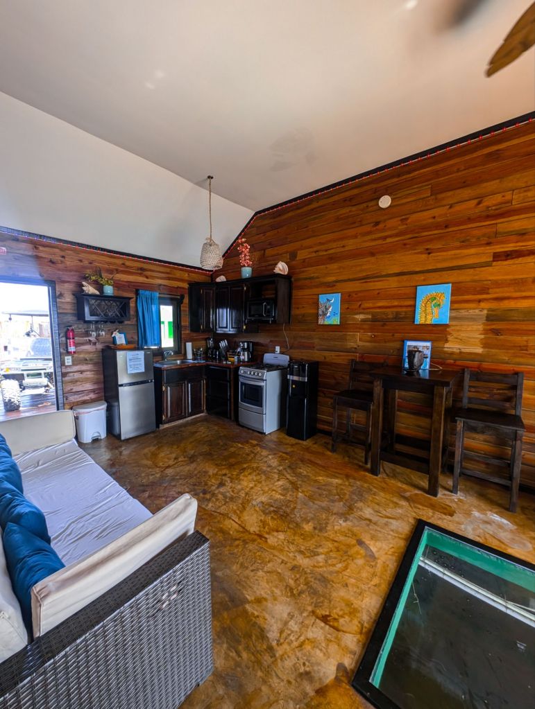 lina point overwater resort hotel review belize ambergris caye kitchenette